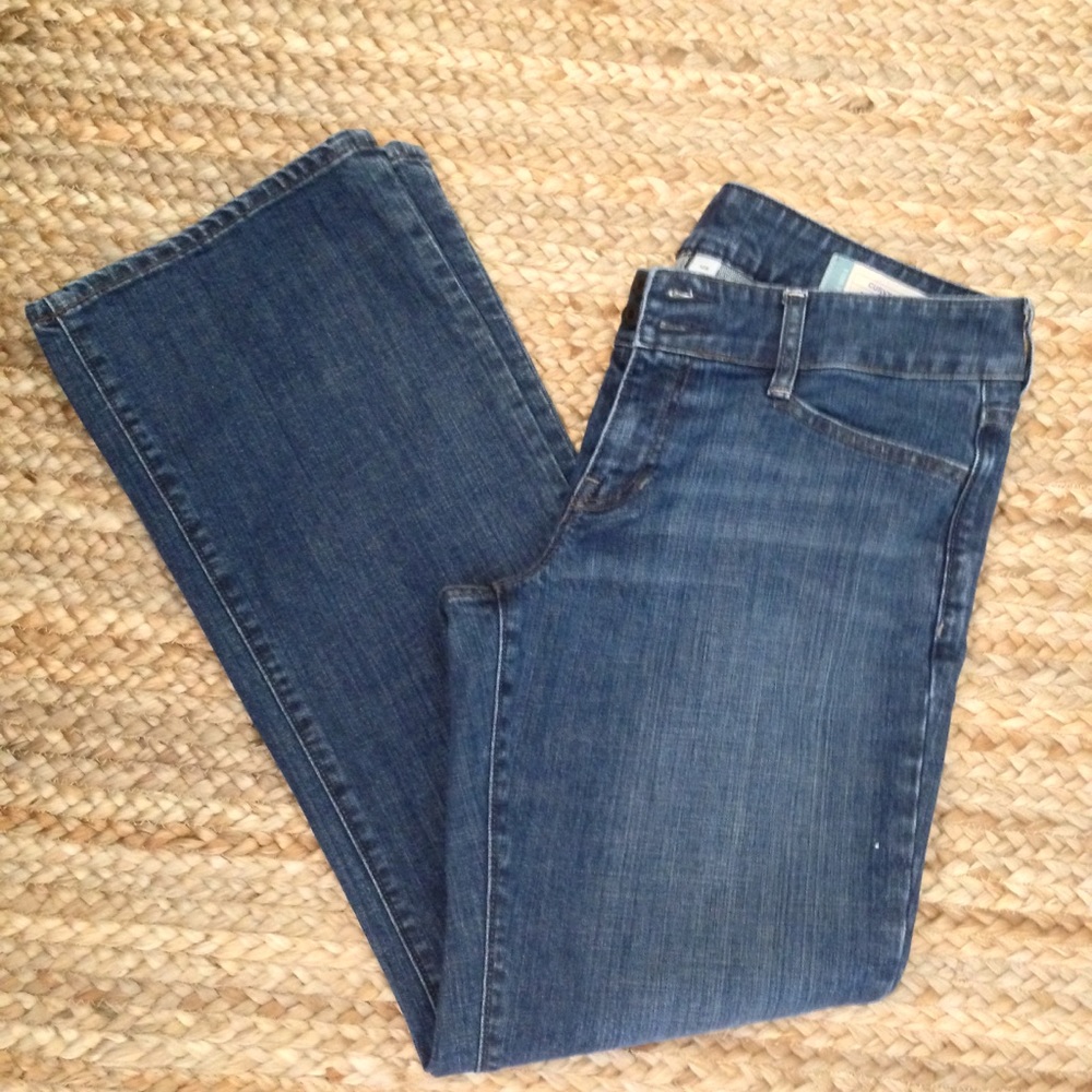 Mid Rise Boot Cut Curvy Denim Trouser Double Button Front Zip Button Back Pocket